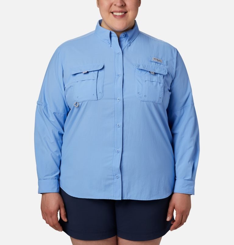 Women\'s Columbia PFG Bahama Long Sleeve Shirts Blue | Plus Size CA-HL581